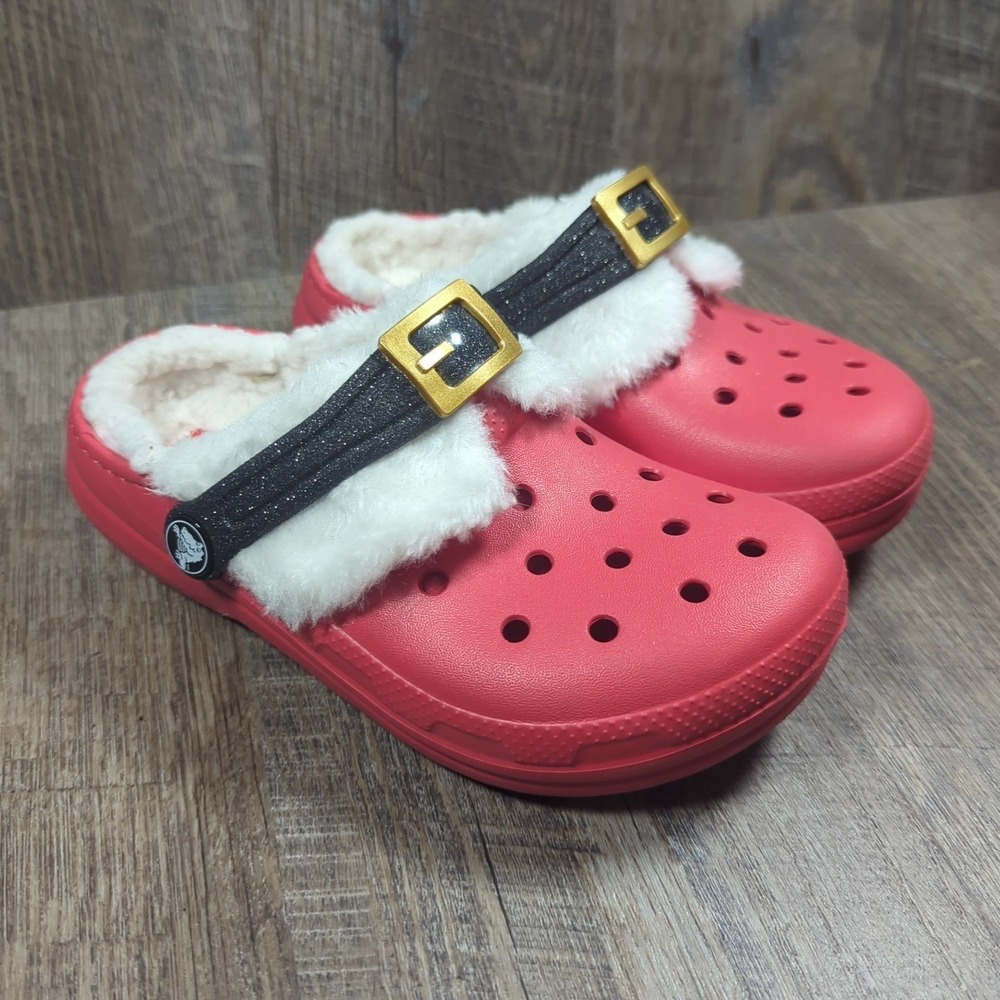 Crocs Classic Lined Santa Kids Clog 13 C13 Red Round Toe Christmas Slip On